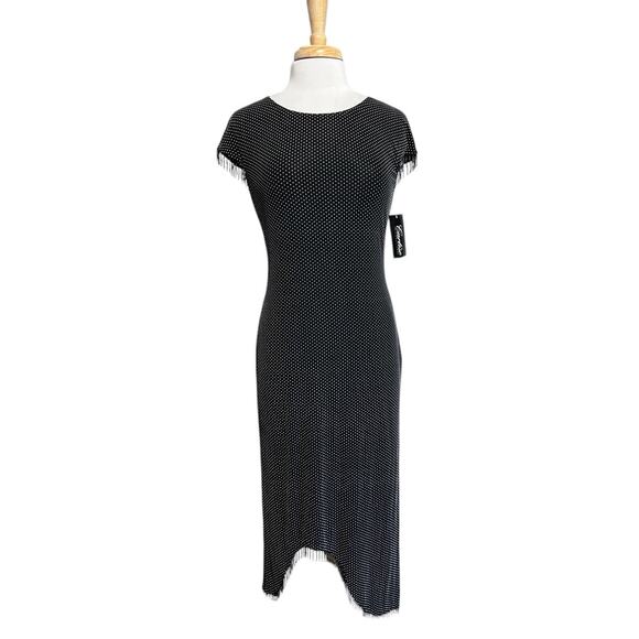 Cartise Black White Polkadot Beaded Fringe Elegant Gatsby Midi Dress size 8 NWT - Picture 1 of 7